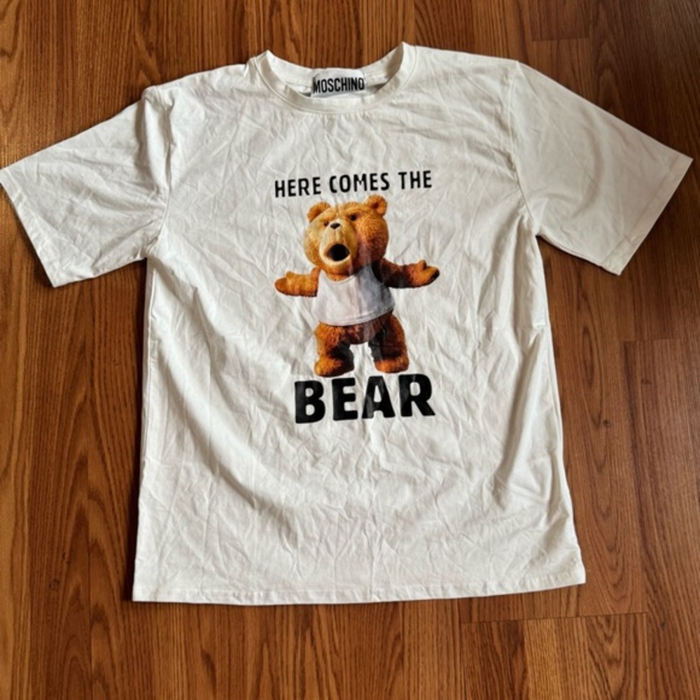 Moschino Couture Here Comes‎ the Bear White Graphic T-Shirt Size M